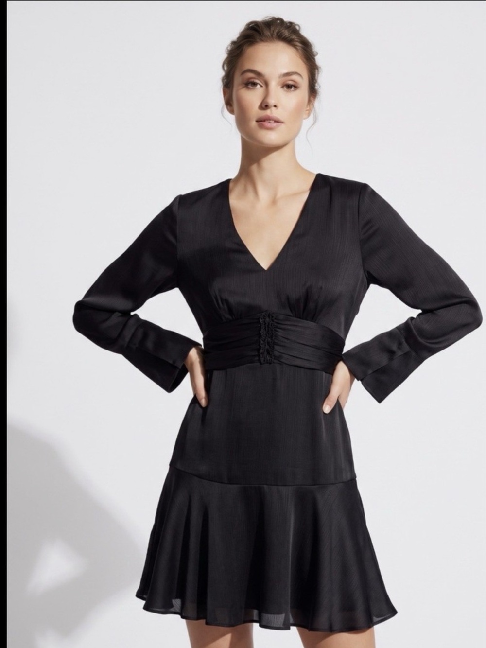 Parker Black V-Neck Long-Sleeve Dress